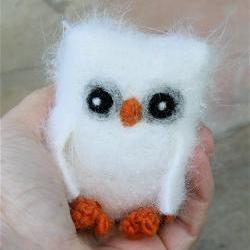 Moonlight the baby Owl ... plush angora eco wool felted owl (woolcrazy)